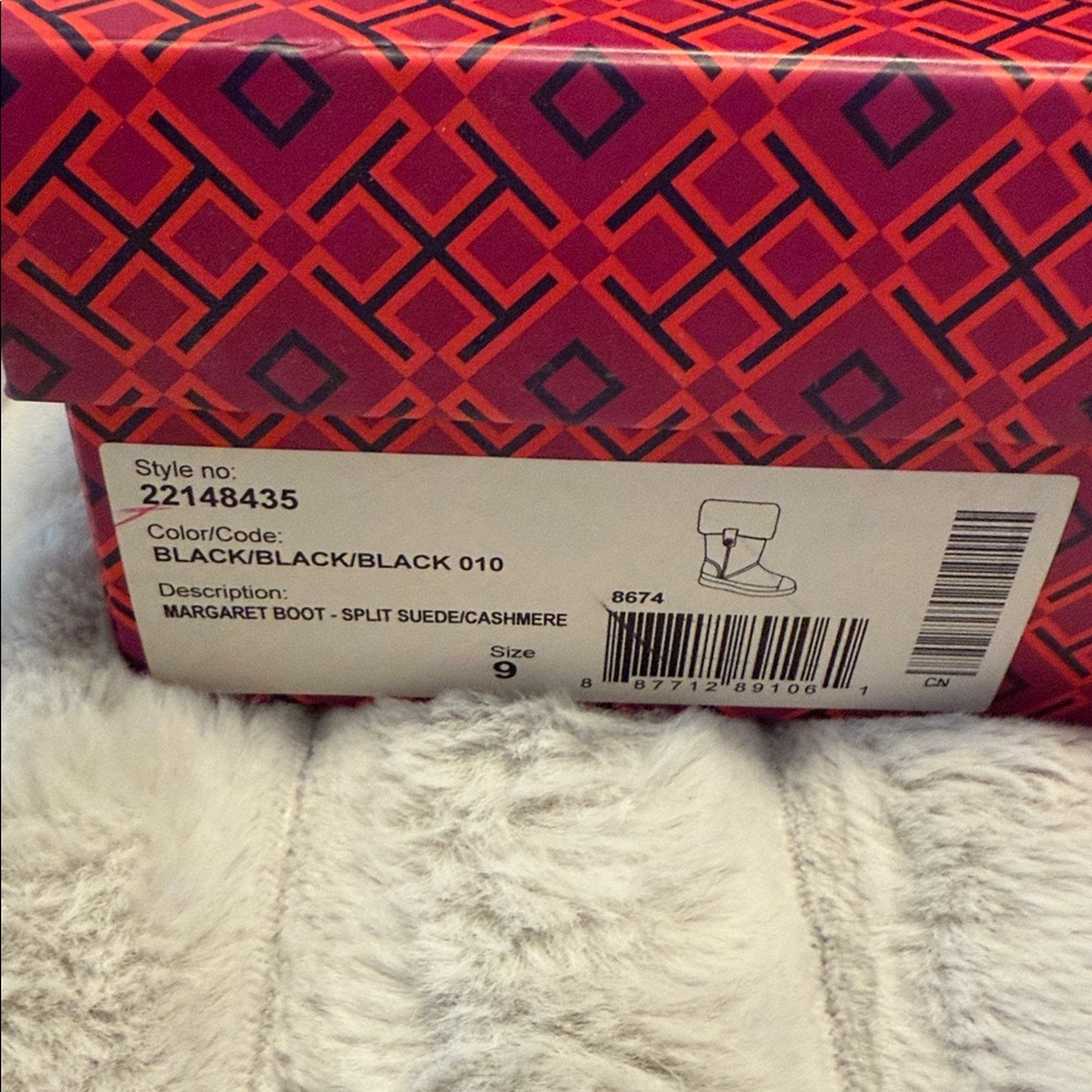 Tory Burch Margaret Boot w. Black Split Fur-Trimmed/cashmere Boots - Picture 3 of 7